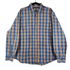 32 Bar Blues Mens Plaid Long Sleeve Button Down Shirt XXL Blue Orange Cotton